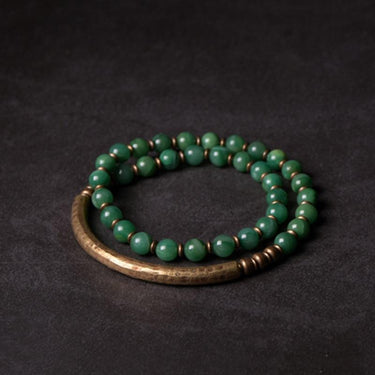 Ethnic Tibetan Handcrafted Copper & African Grass Jade/Jasper HEALING Bracelet